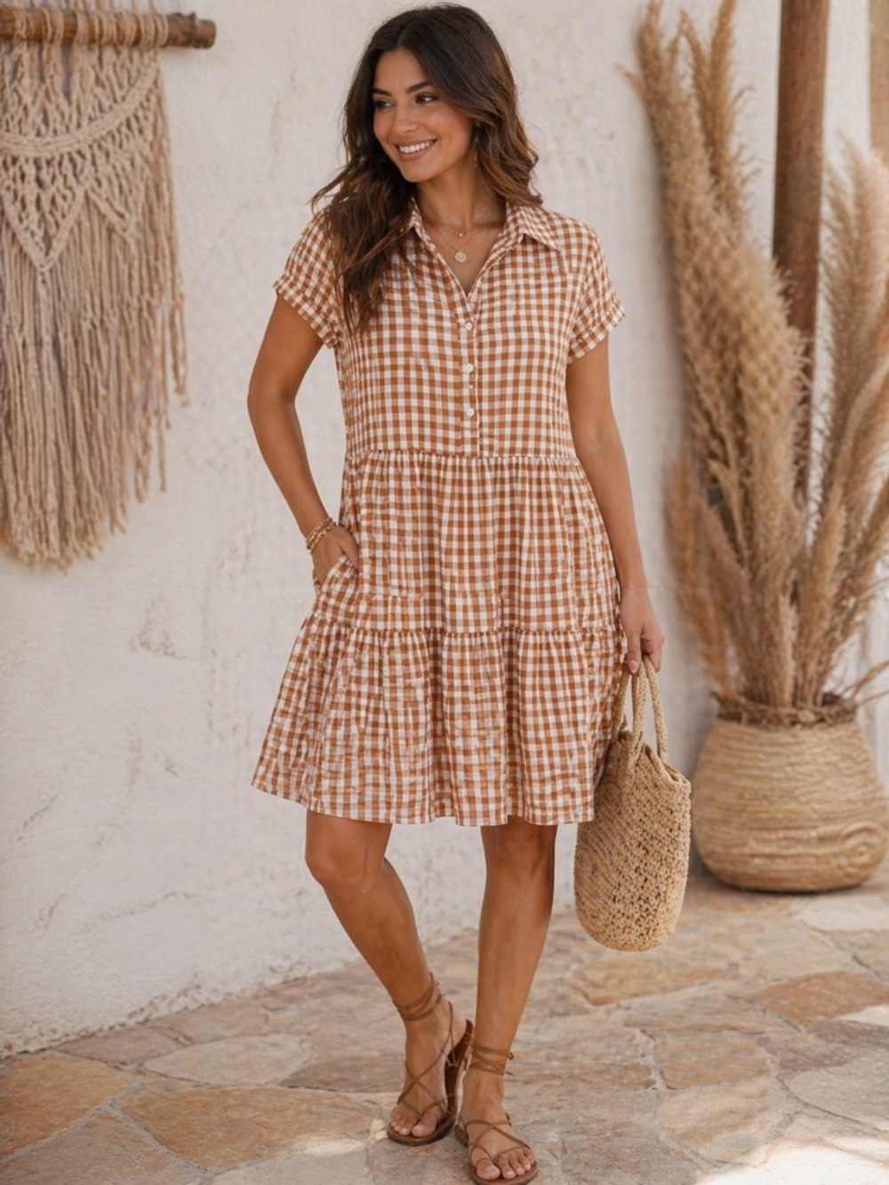 Comely Gingham Tiered Boho Dress – Effortless Chic ✨